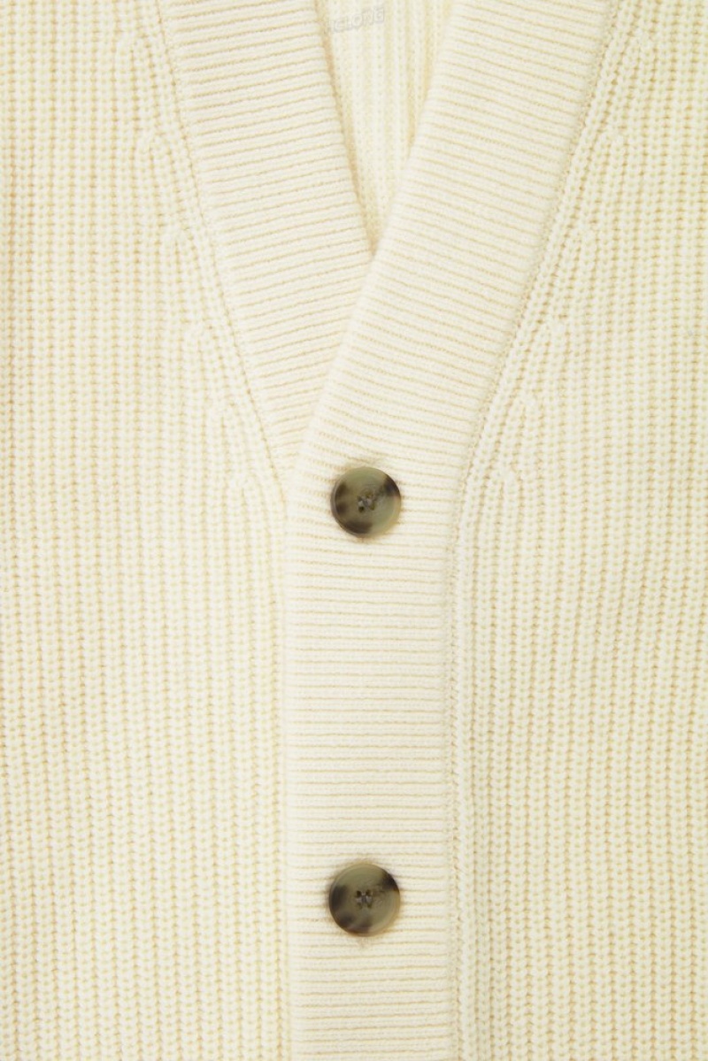 COS Ribbed Wool And Cashmere Cardigan Men's Knitwear Cream | OB27-X9HX