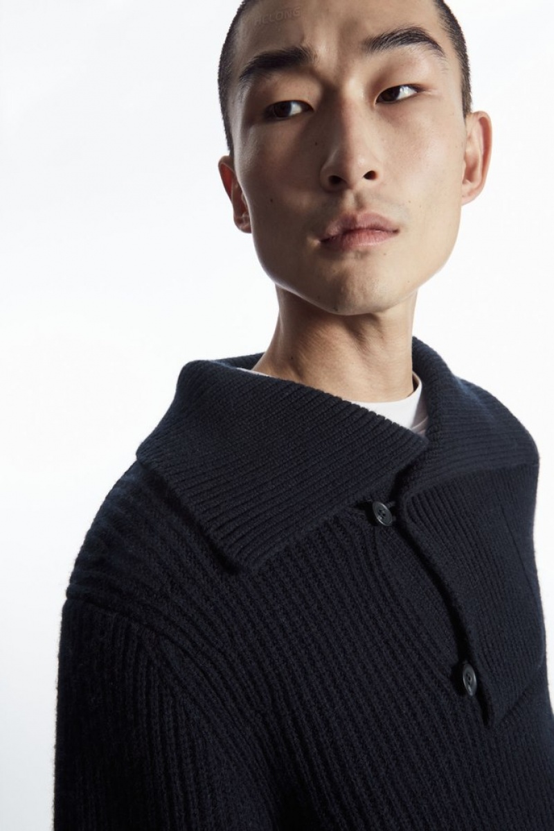 COS Sailor-Collar Wool Jumper Men's Knitwear Dark Navy | AL79-V8NX