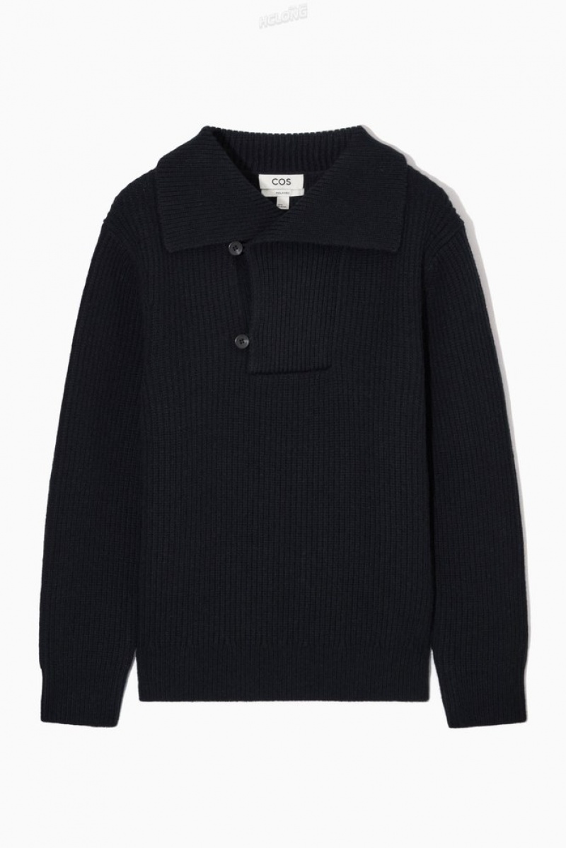 COS Sailor-Collar Wool Jumper Men's Knitwear Dark Navy | AL79-V8NX