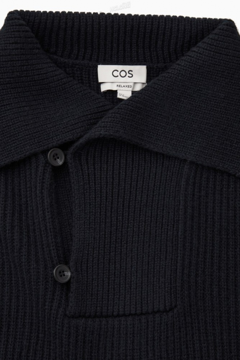 COS Sailor-Collar Wool Jumper Men's Knitwear Dark Navy | AL79-V8NX