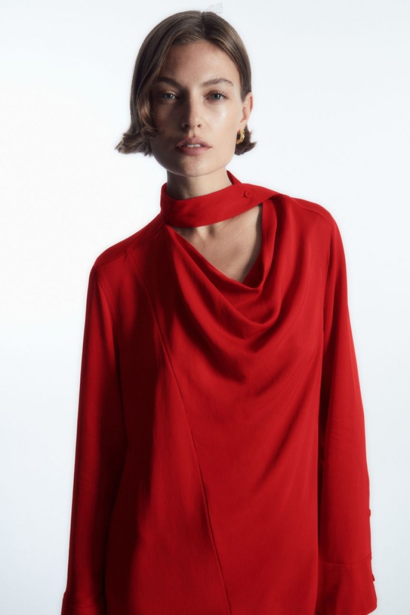 COS Scarf-Detail Draped Midi Dress Women's Dresses Red | JP95-H9IF