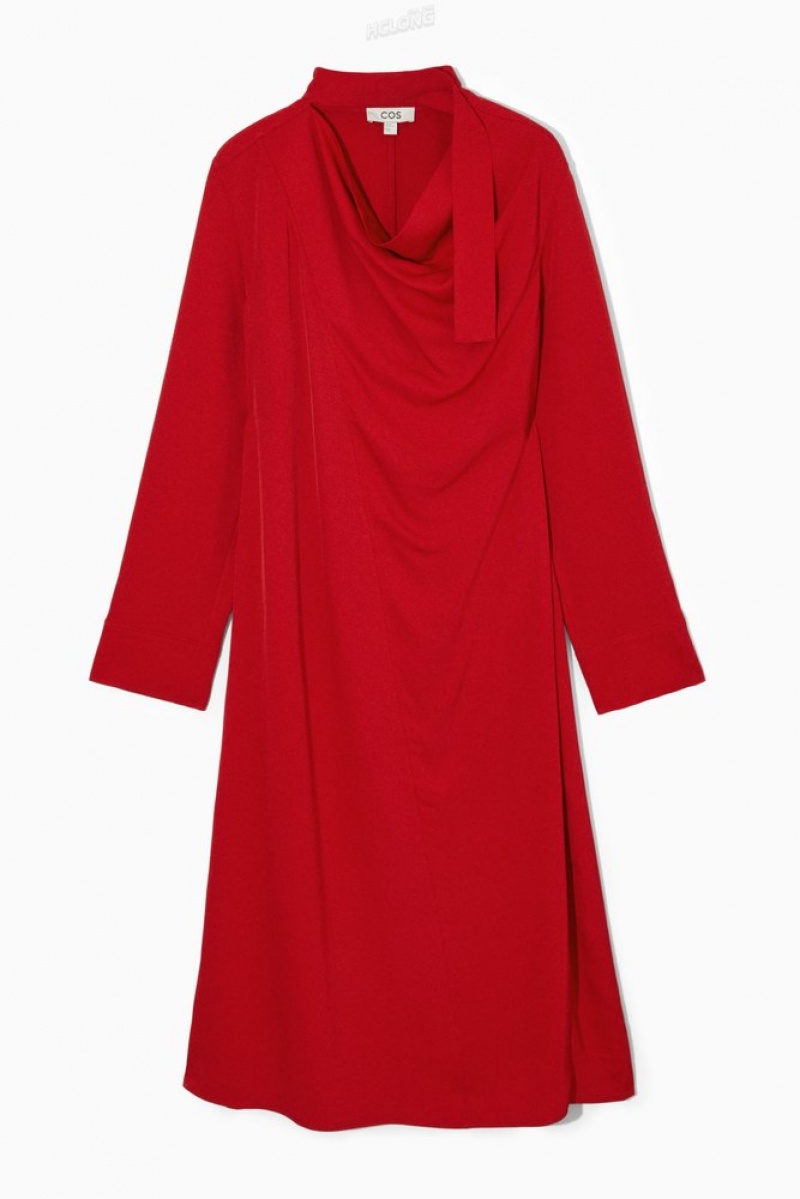 COS Scarf-Detail Draped Midi Dress Women's Dresses Red | JP95-H9IF