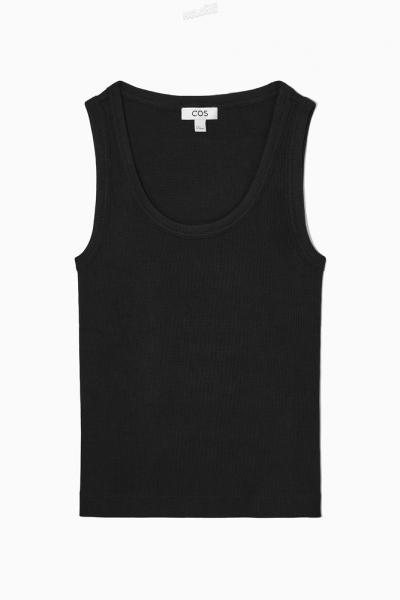 COS Scoop-Neck Ribbed Tank Top Women's Tops Black | OE66-X8TX