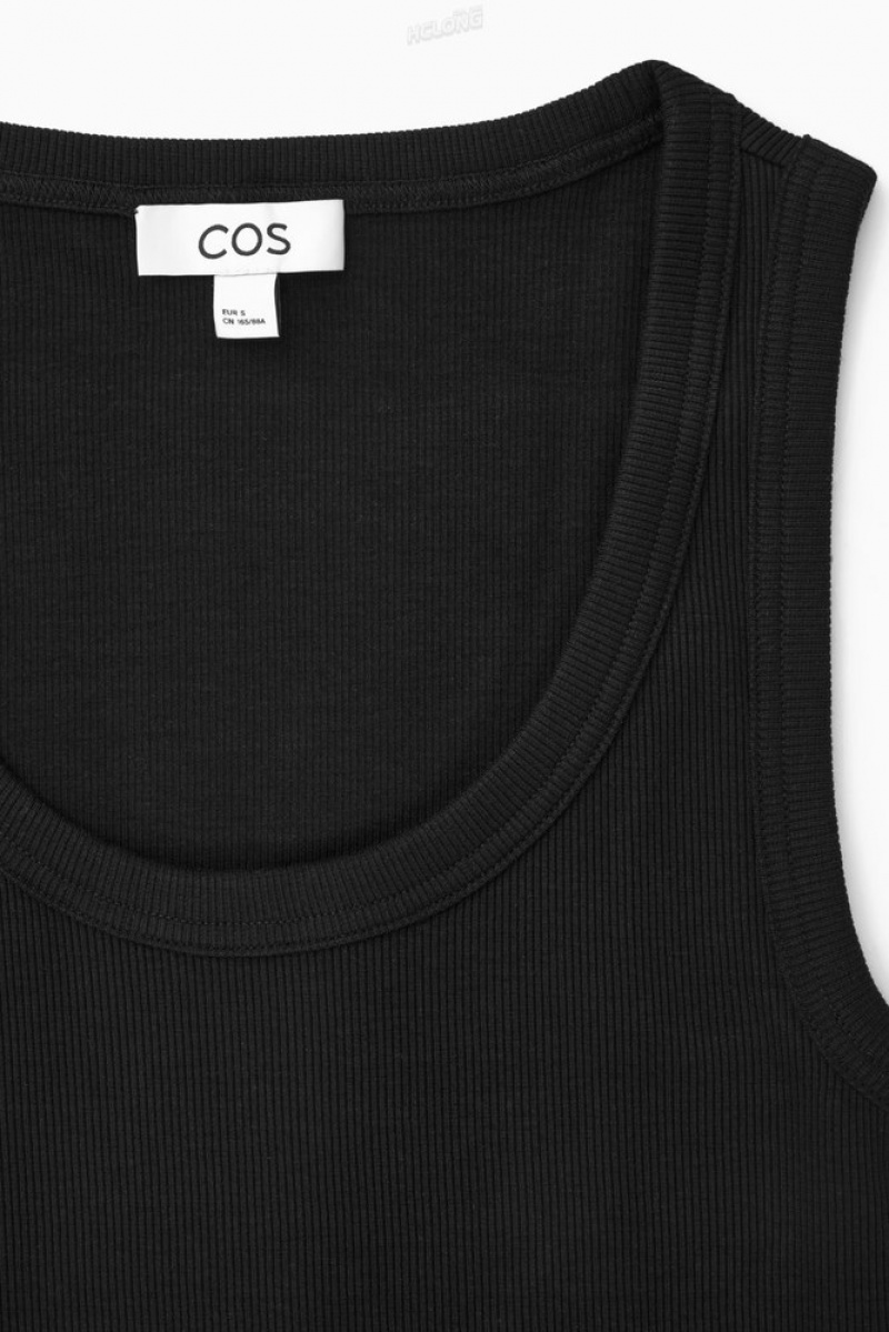 COS Scoop-Neck Ribbed Tank Top Women's Tops Black | OE66-X8TX