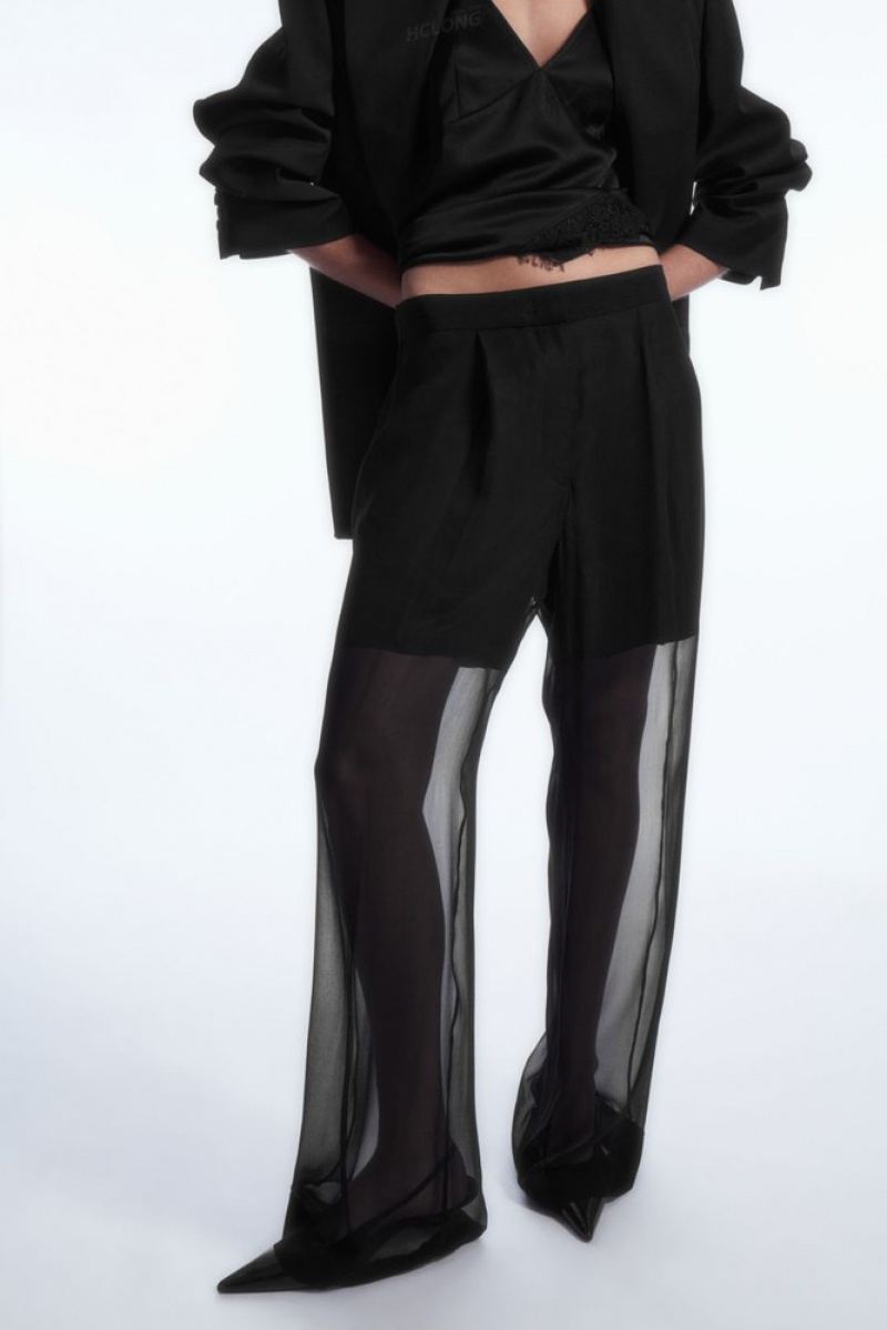 COS Sheer Silk Pants Women's Pants Black | HL94-Q0KV