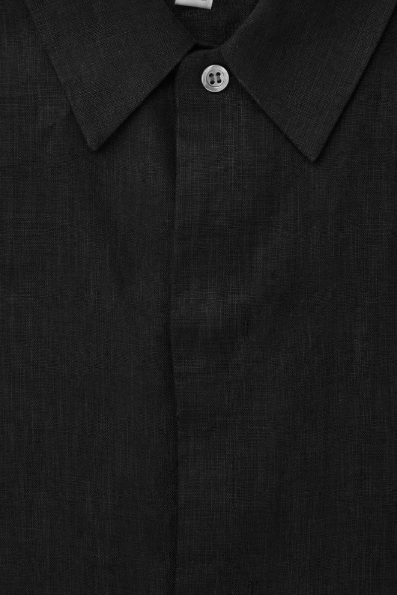 COS Short-Sleeved Linen Shirt Men's Shirts Black | LF39-X3WL