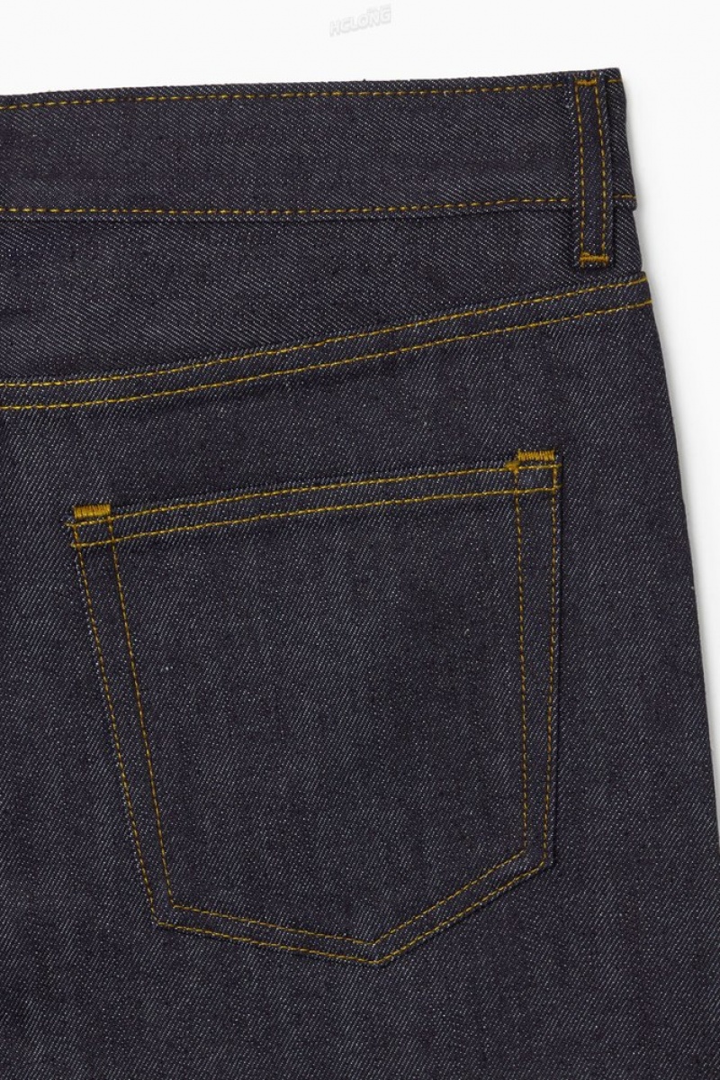 COS Signature Raw Selvedge Jeans - Straight Men's Jeans Raw Indigo | RK05-I0FO