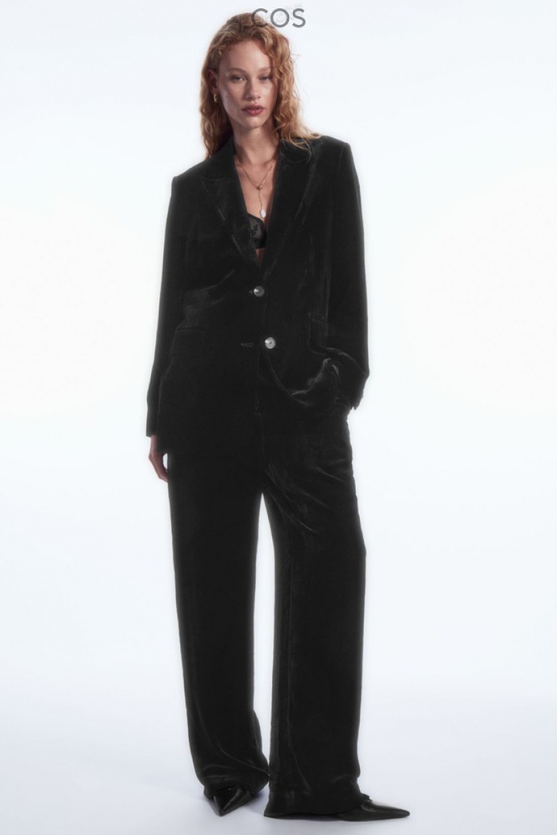 COS Silk-Blend Velvet Blazer Women's Blazers & Tailoring Black | ME87-K9PH