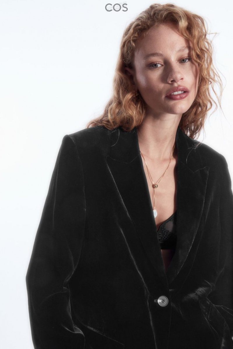 COS Silk-Blend Velvet Blazer Women's Blazers & Tailoring Black | ME87-K9PH