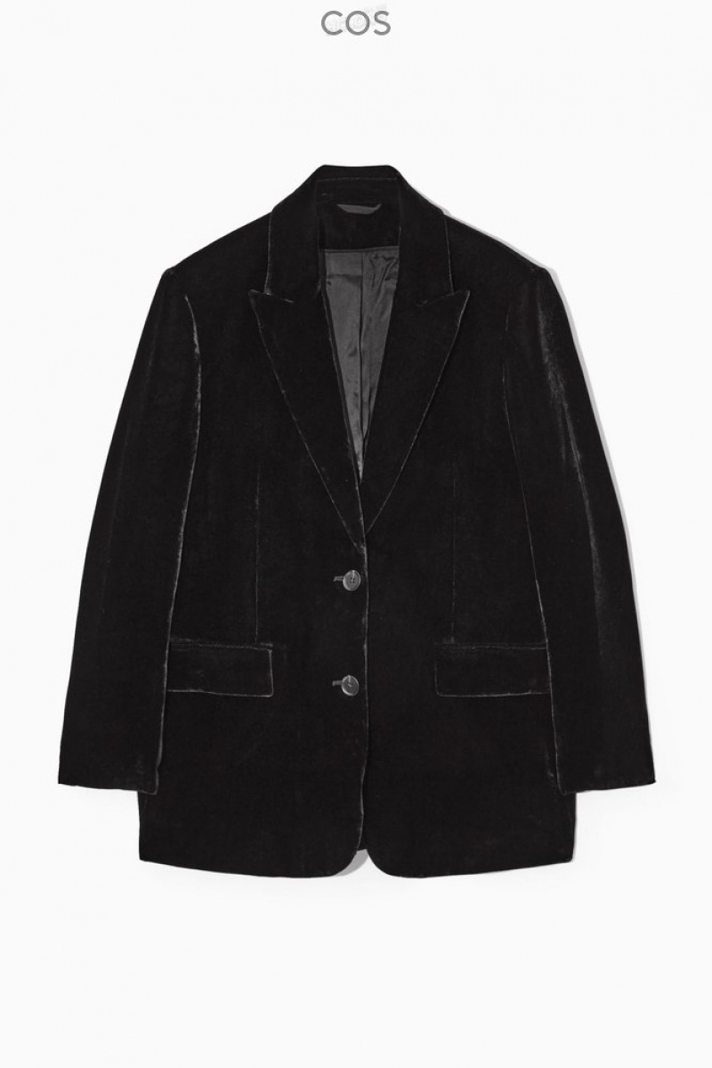 COS Silk-Blend Velvet Blazer Women's Blazers & Tailoring Black | ME87-K9PH