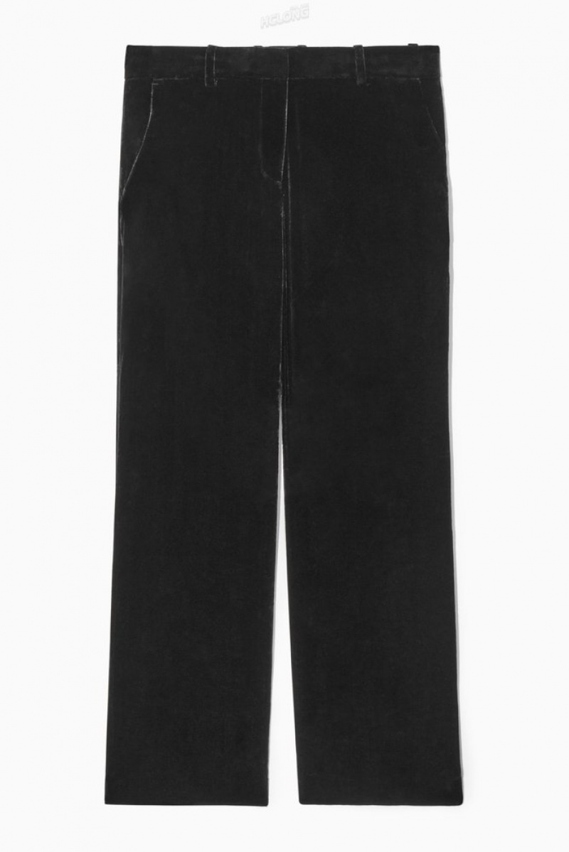 COS Silk-Blend Velvet Straight-Leg Trousers Women's Pants Black | DU51-B2IX