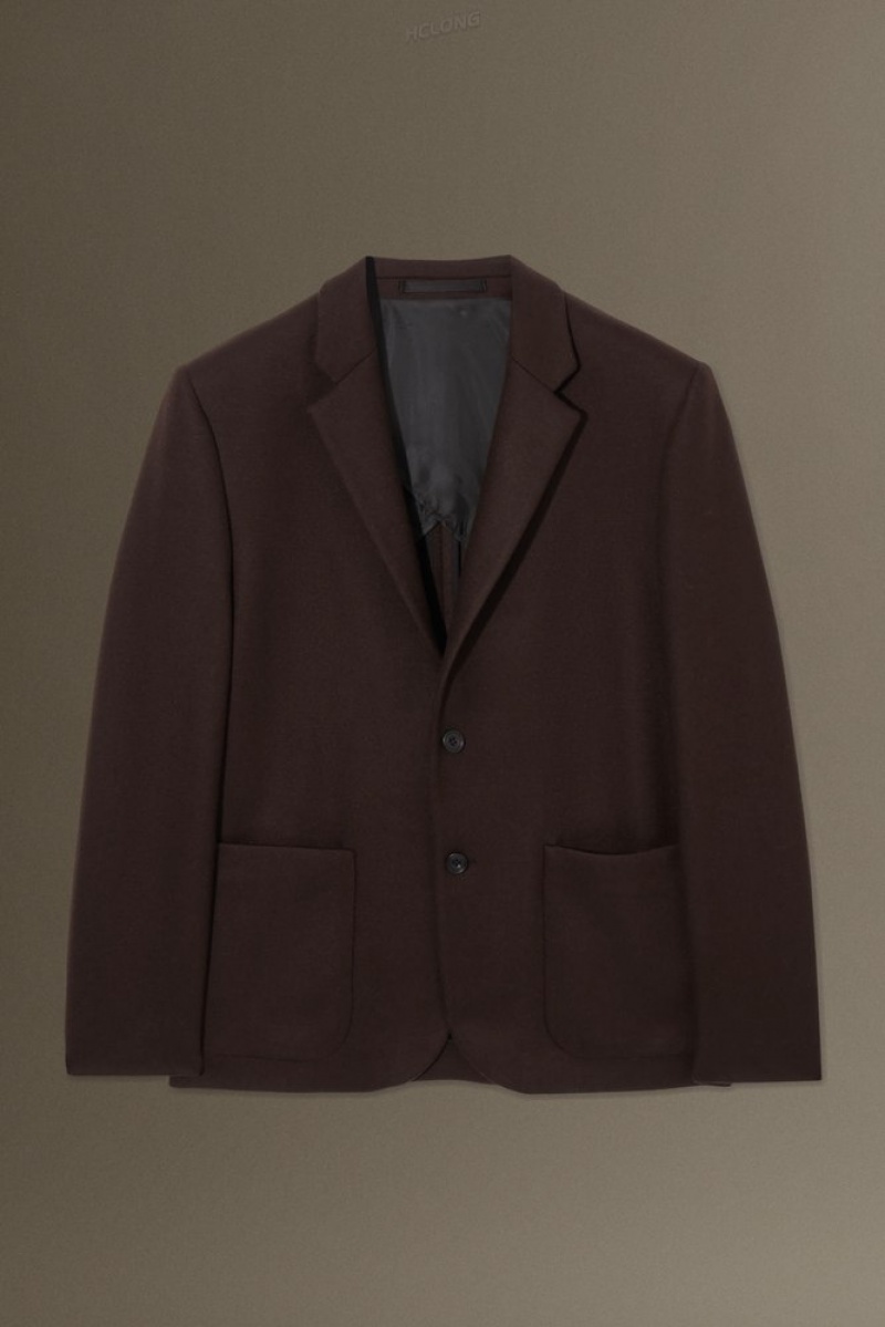 COS Single-Breasted Wool-Jersey Blazer - Relaxed Men's Blazers Navy | IU38-R2ZC