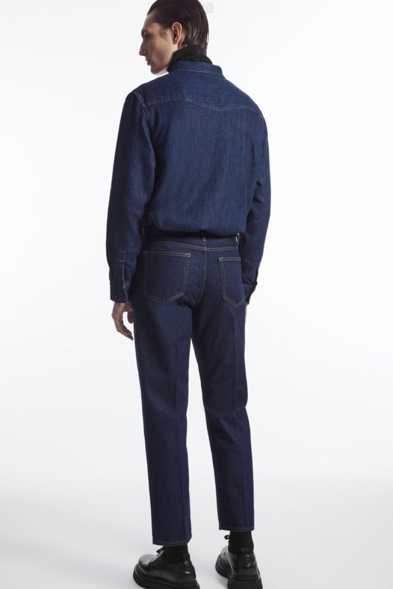 COS Skim Jeans - Straight/Cropped Men's Trousers Dark Blue | NX34-R1FZ