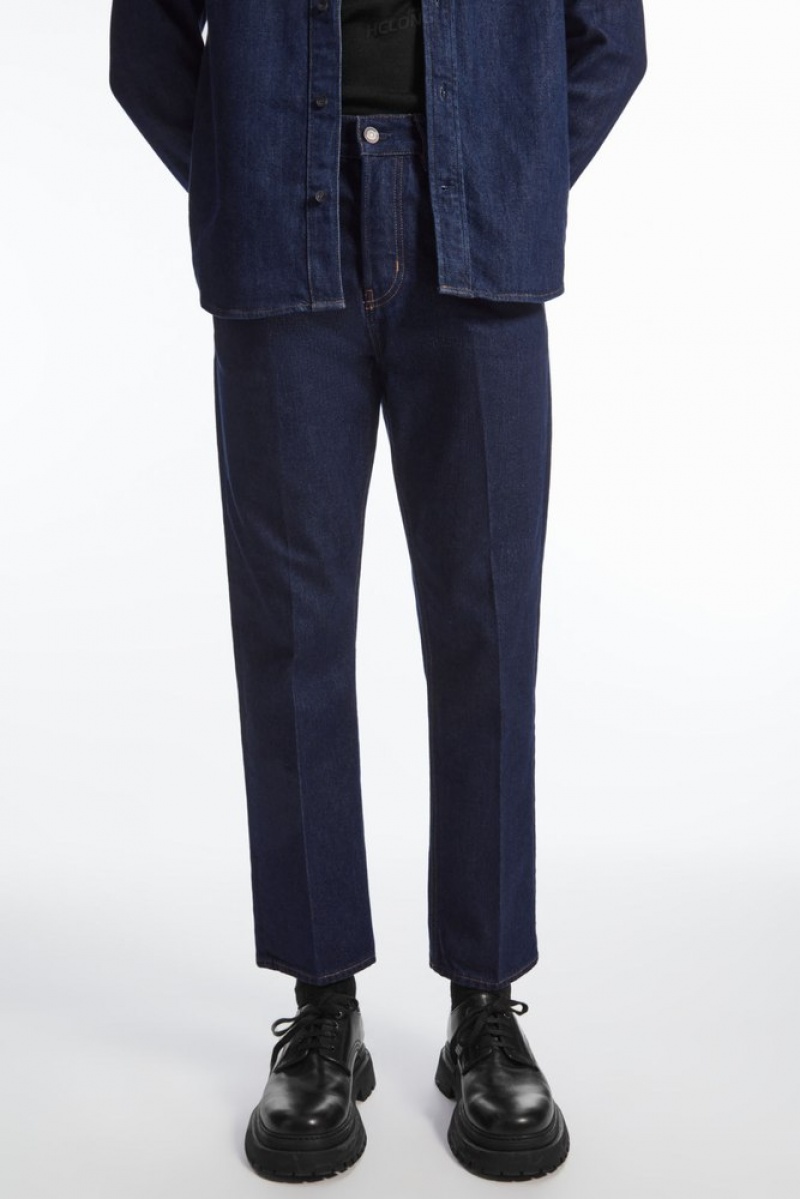 COS Skim Jeans - Straight/Cropped Men's Trousers Dark Blue | NX34-R1FZ