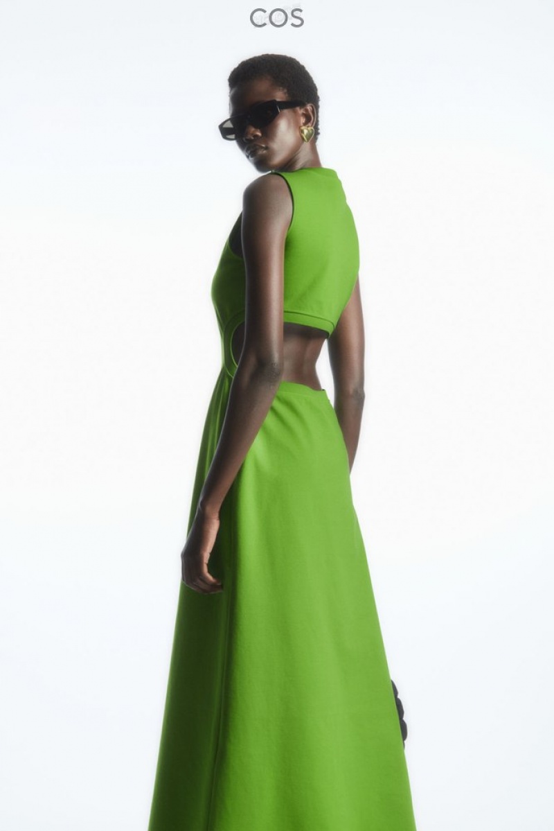 COS Sleeveless Cutout Maxi Dress Women's Dresses Green | MX04-Q3IV