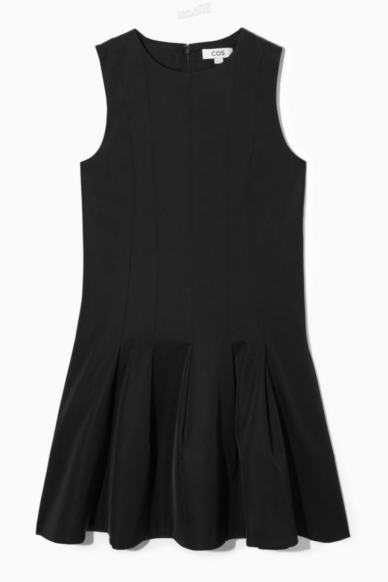 COS Sleeveless Pleated Mini Dress Women's Dresses Black | HW60-G3TS