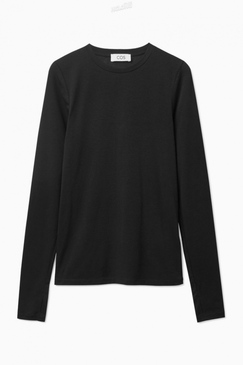 COS Slim-Fit Long-Sleeve Top Women's Tops Black | KM66-H7TU