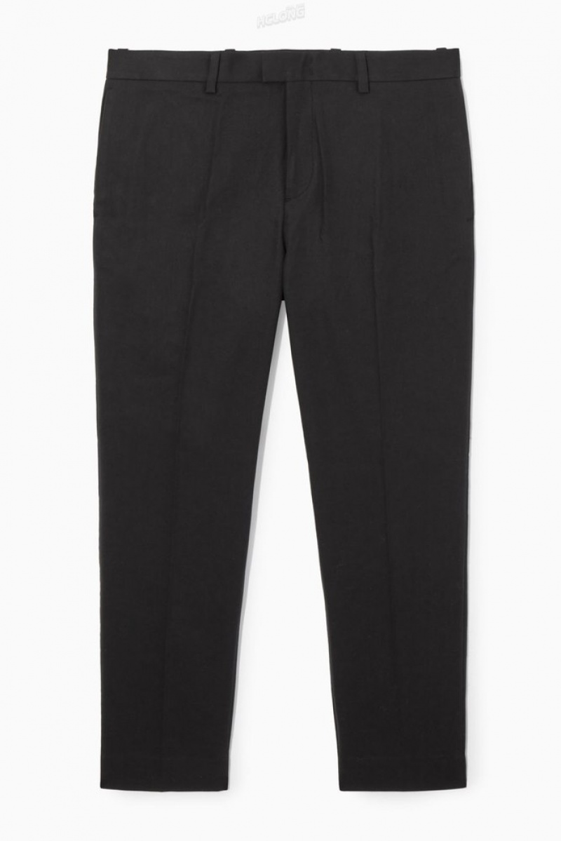 COS Slim-Leg Tailored Cotton Pants Men's Pants Black | UN36-G6OM