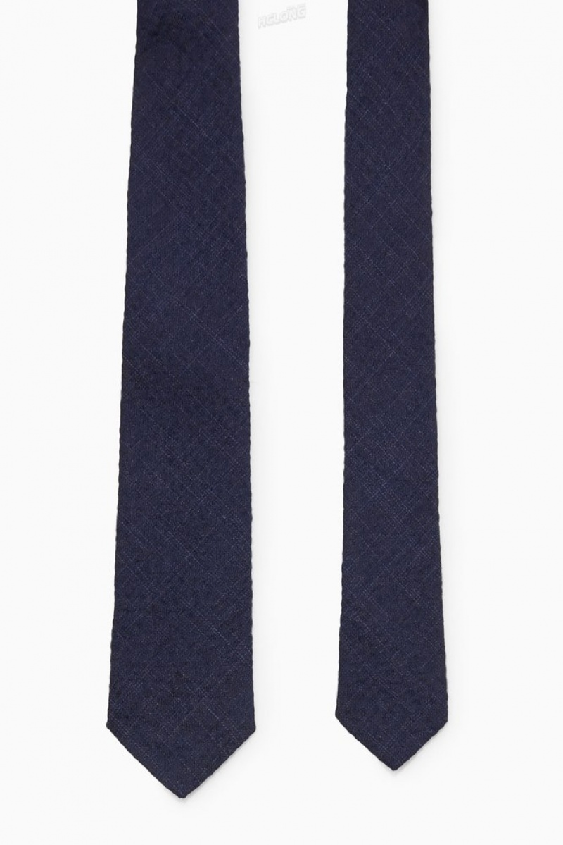 COS Slim Checked Tie Men's Ties Navy / Checked | KI99-R1OT