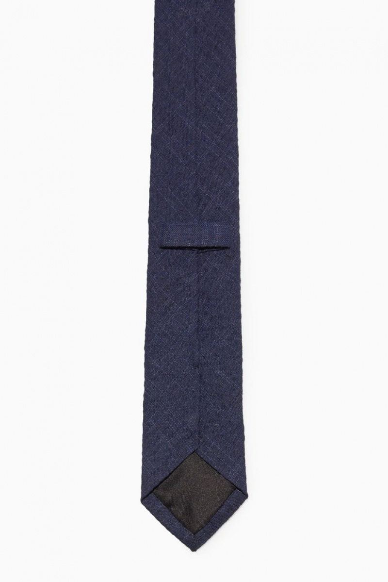 COS Slim Checked Tie Men's Ties Navy / Checked | KI99-R1OT