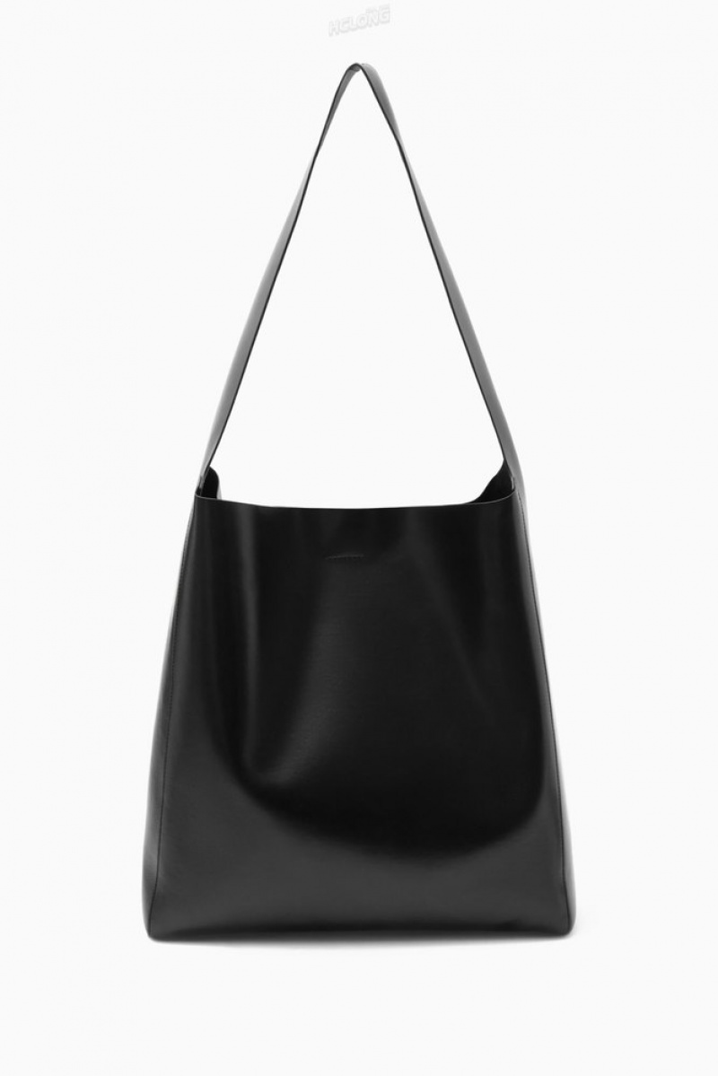 COS Slouchy Shoulder Bag - Leather Women's Bags Black | WB91-T6GC