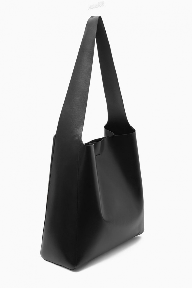 COS Slouchy Shoulder Bag - Leather Women's Bags Black | WB91-T6GC