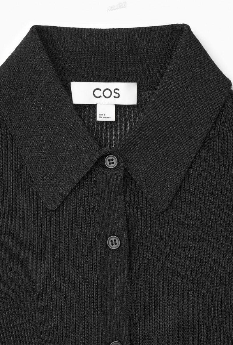 COS Sparkly Ribbed-Knit Shirt Women's Sweaters & Cardigans Dark Gray | BZ00-Z6PX