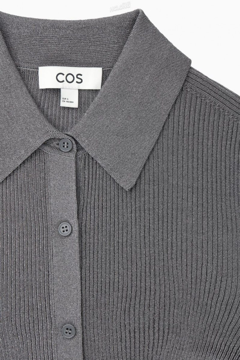 COS Sparkly Ribbed-Knit Shirt Women's Sweaters & Cardigans Dark Gray | VG20-X3SJ