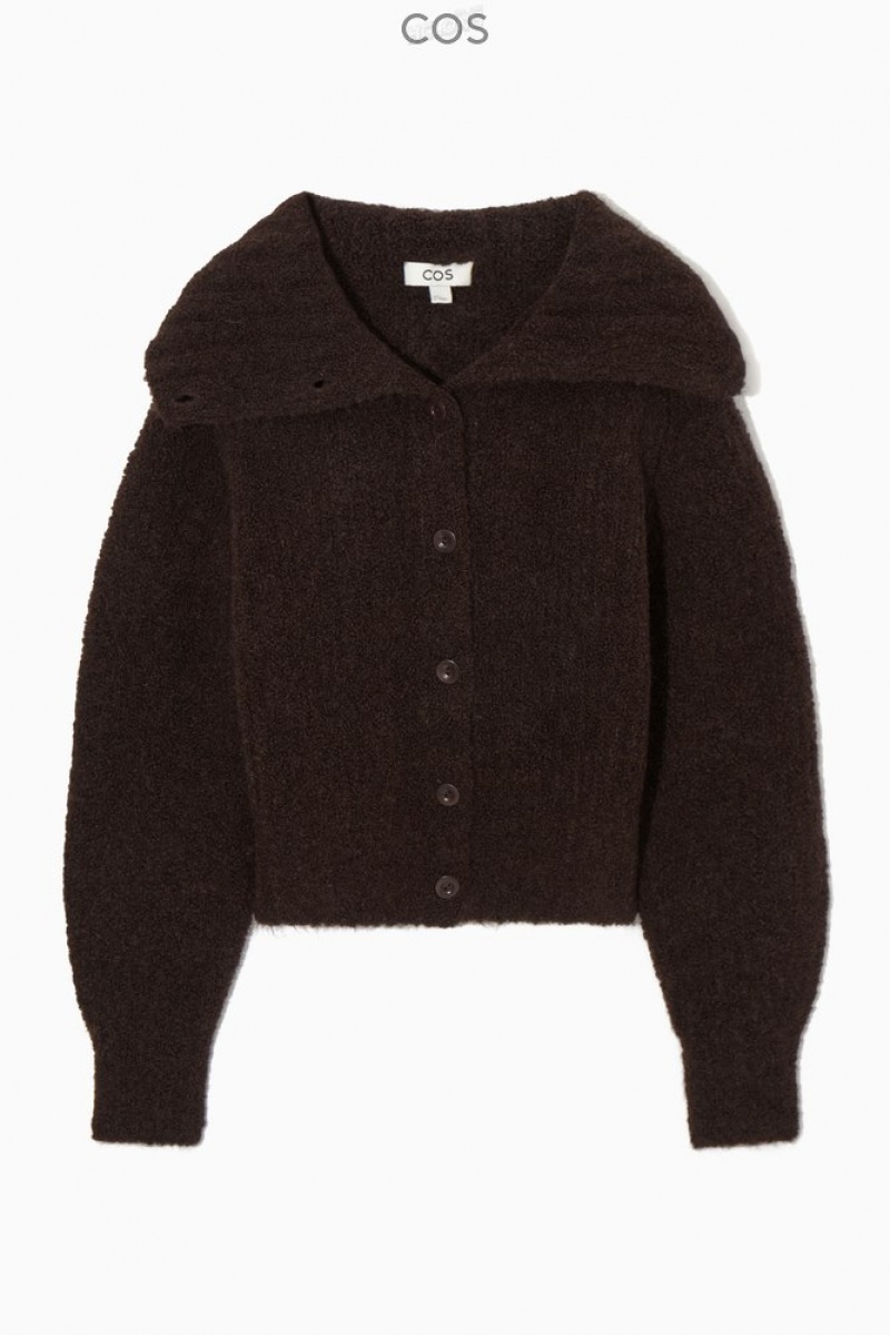 COS Spread-Collar Textured Alpaca Cardigan Women's Sweaters & Cardigans Dark Brown | QE67-M0RG