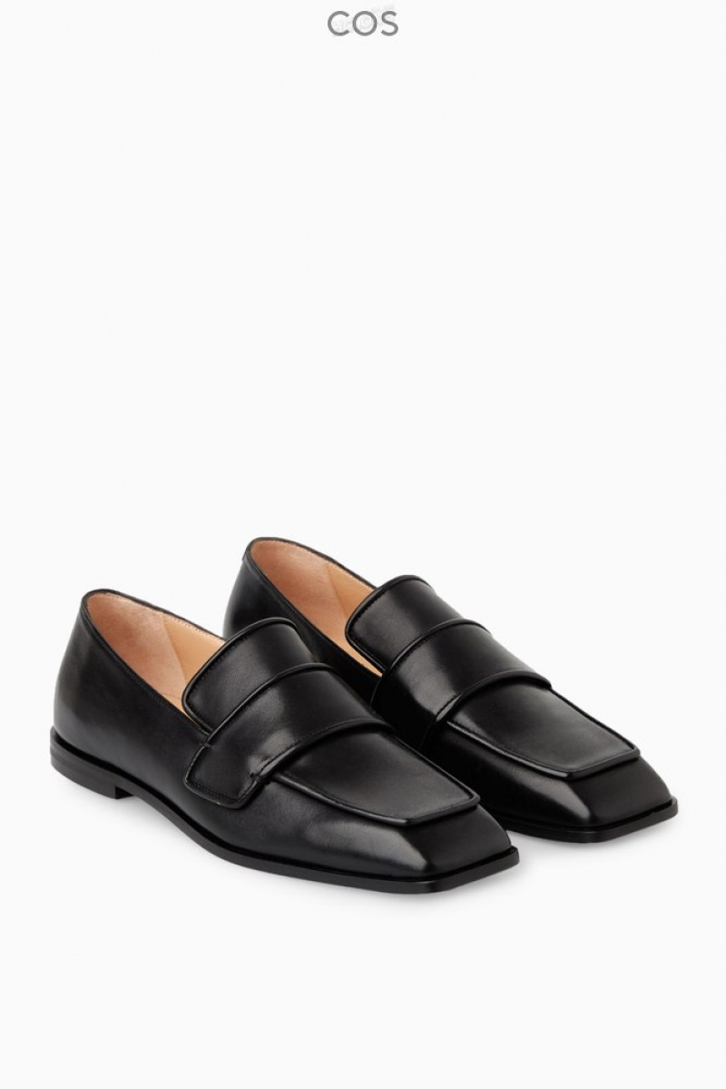 COS Square-Toe Leather Loafers Women's Loafers Black | JG31-B6PO