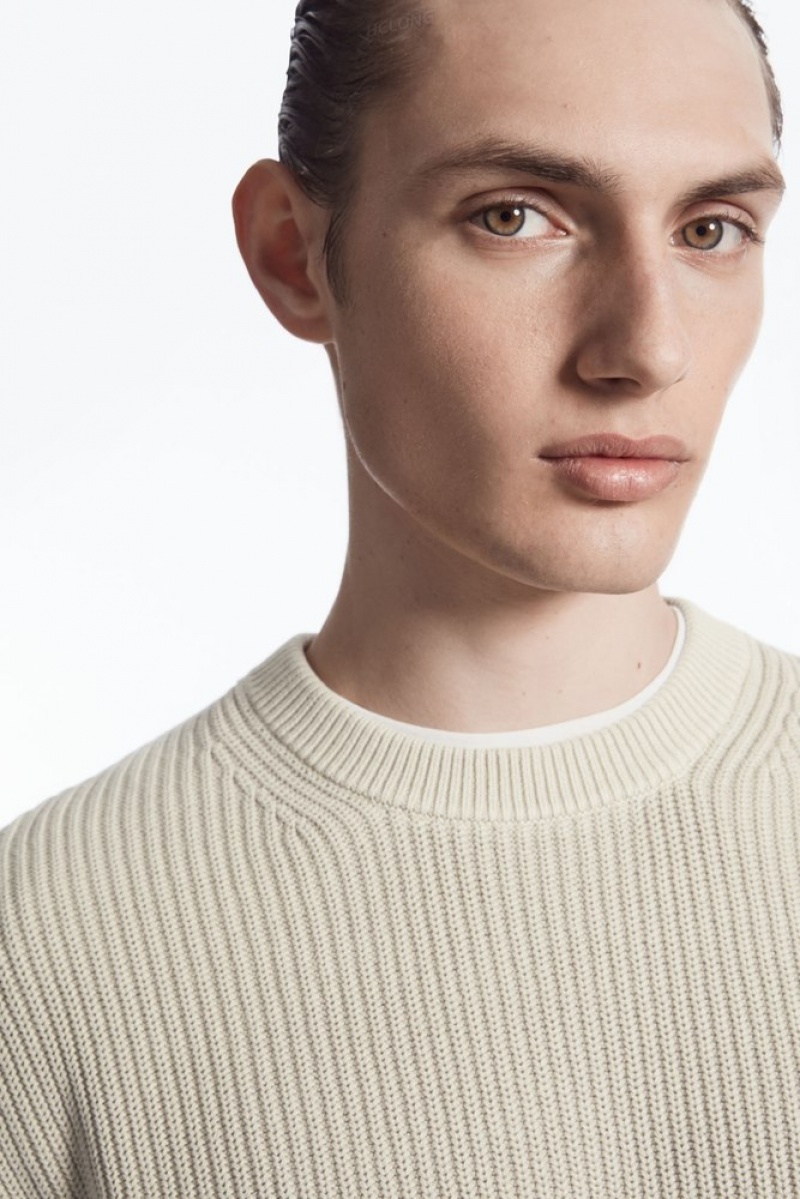 COS Stone-Washed Knitted Jumper Men's Sweaters & Cardigans Stone | FD52-W6YE