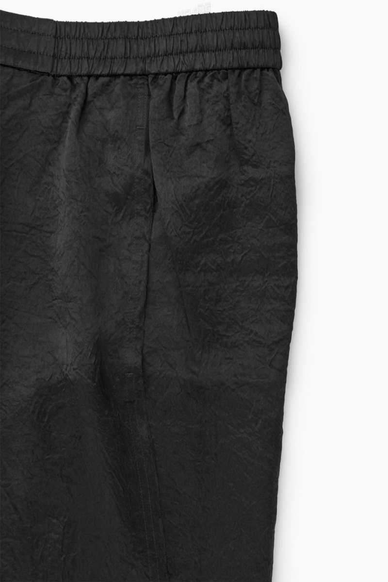 COS Straight-Leg Crinkled-Satin Pants Women's Pants Black | LF38-E3ER