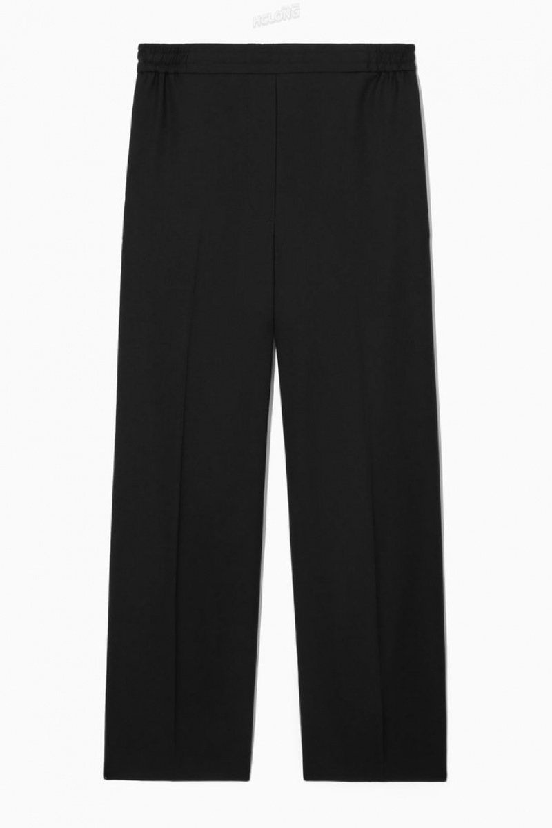 COS Straight-Leg Elasticated Wool Pants Women's Pants Black | RR24-I9EN