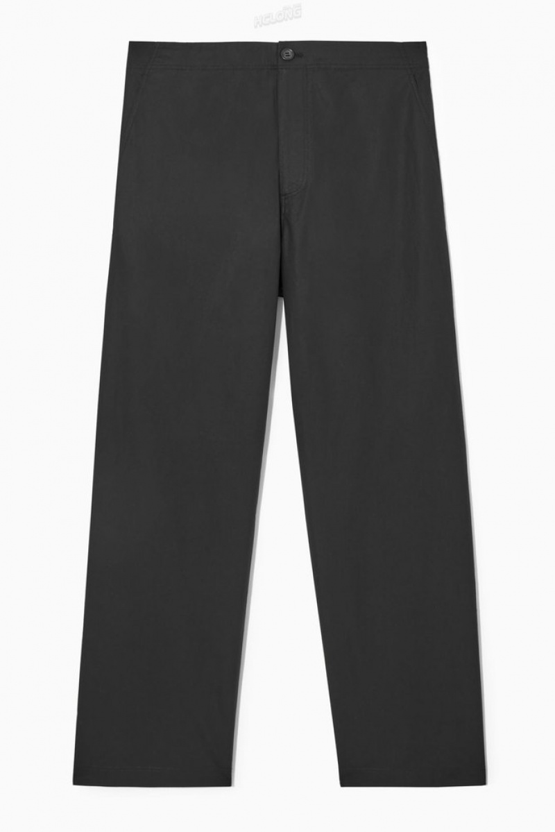 COS Straight-Leg Poplin Trousers Men's Trousers Black | SS43-B6BN