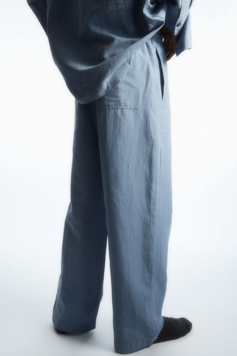 COS Straight-Leg Textured Linen Pants Men's Pants Light Blue | ZL48-W8MP