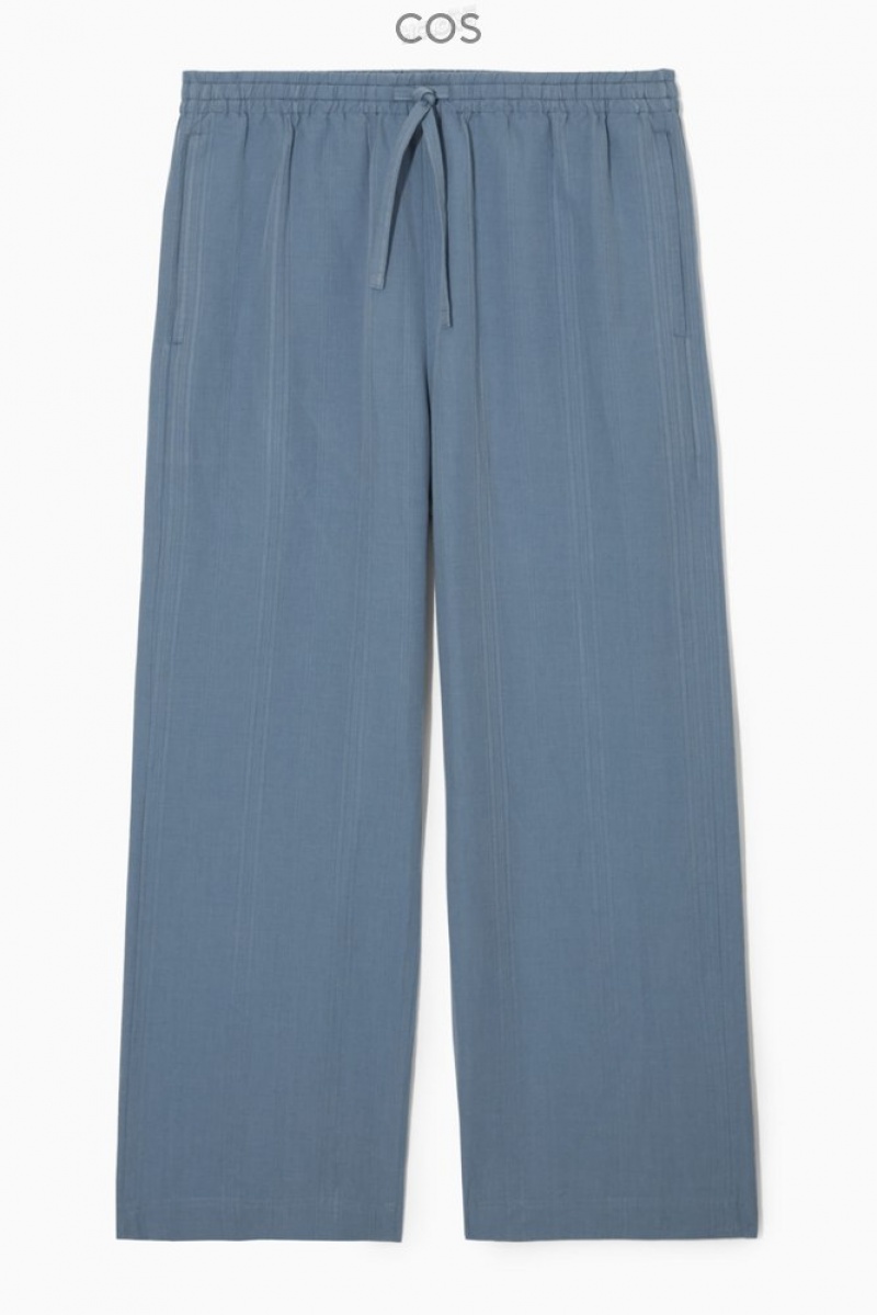 COS Straight-Leg Textured Linen Pants Men's Pants Light Blue | ZL48-W8MP