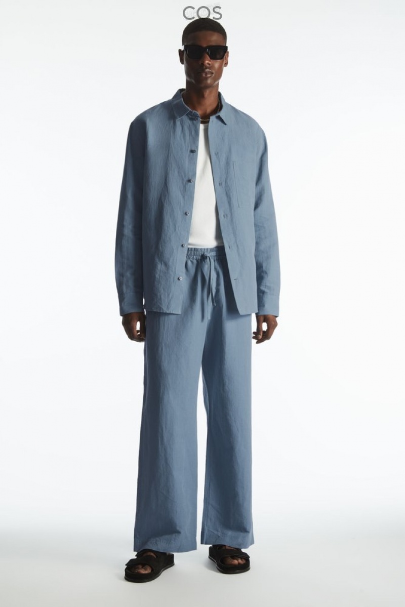 COS Straight-Leg Textured Linen Trousers Men's Trousers Light Blue | YX13-D3XM