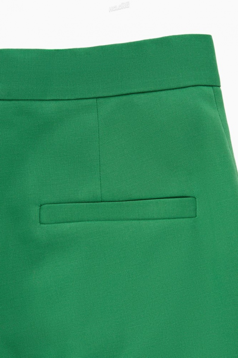 COS Straight-Leg Wool Trousers Women's Trousers Green | PQ94-L5ZV