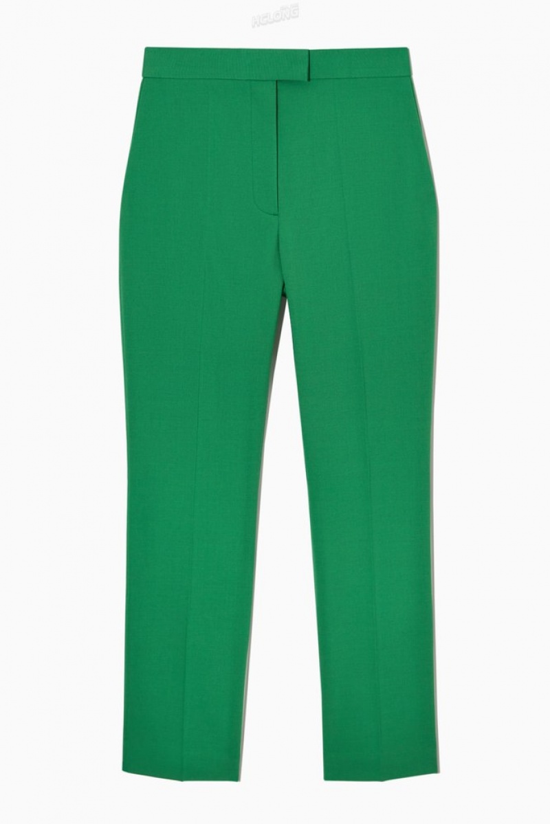 COS Straight-Leg Wool Trousers Women\'s Trousers Green | PQ94-L5ZV