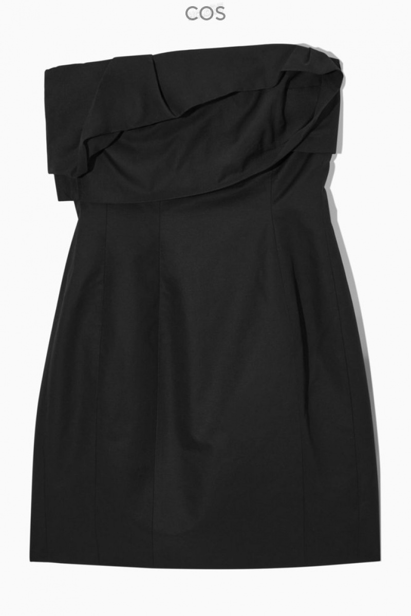 COS Strapless Linen-Blend Mini Dress Women's Dresses Black | RP12-I2OA