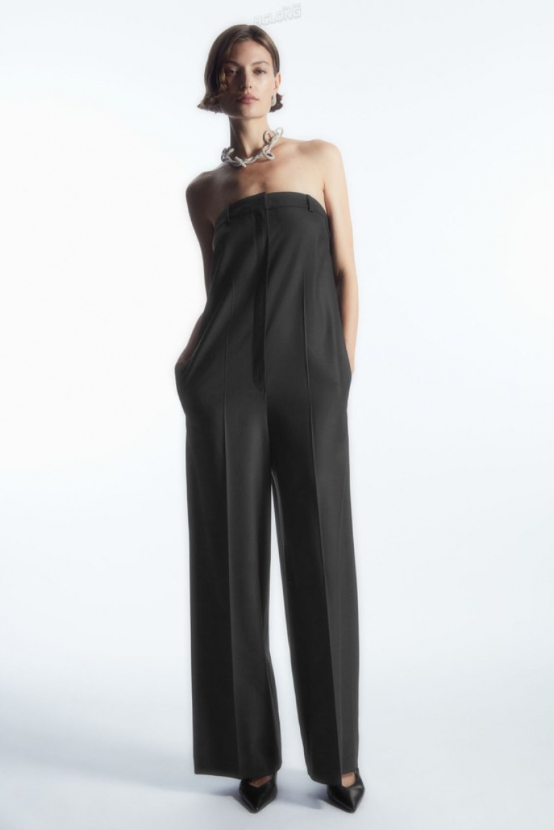 COS Strapless Wool Tailored Jumpsuit Women's Jumpsuits Black | PI30-B3GO