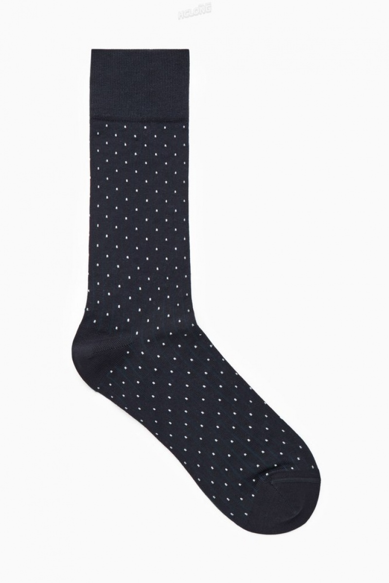 COS Striped Pin-Dot Mercerised Cotton Socks Men's Socks Navy / Pin-Dot | HP42-N9KM