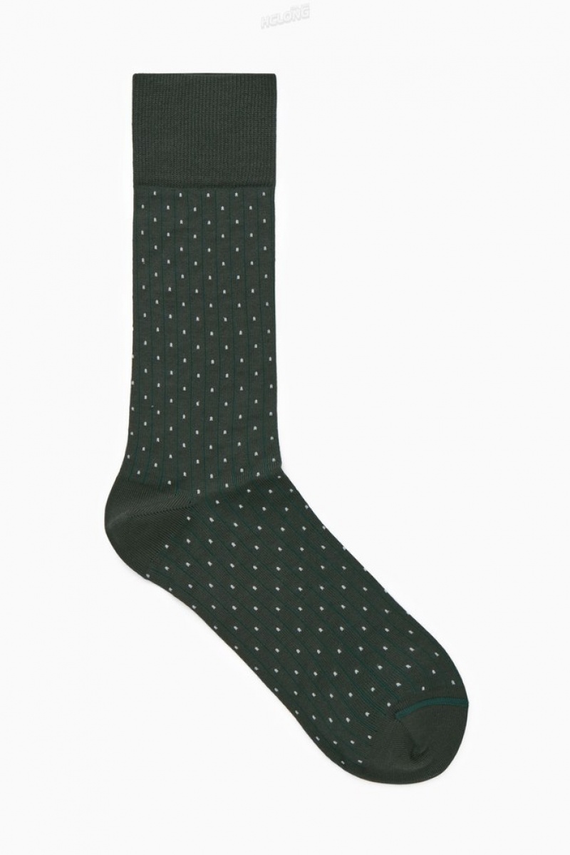 COS Striped Pin-Dot Mercerised Cotton Socks Men's Socks Navy / Pin-Dot | MP32-B9UJ