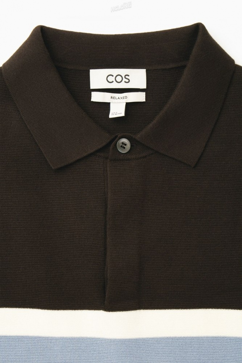 COS Striped Polo Shirt Men's Polo Shirts Black | QX73-G7VZ