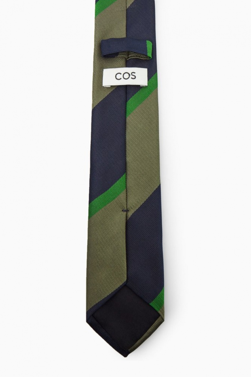 COS Striped Pure Silk Tie Men's Ties Navy / Blue / Striped | XF03-G3QB