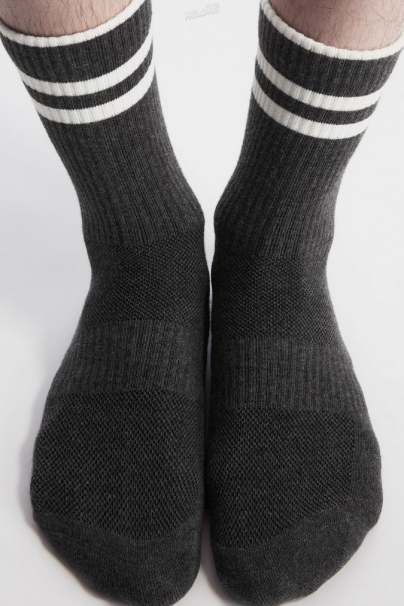 COS Striped Sports Socks Men's Socks Charcoal MéLange / White | NZ27-L7XK