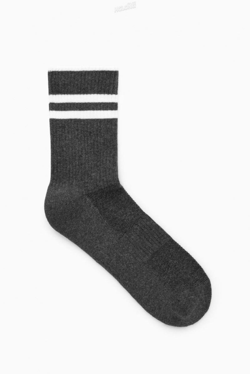 COS Striped Sports Socks Men's Socks Charcoal MéLange / White | NZ27-L7XK