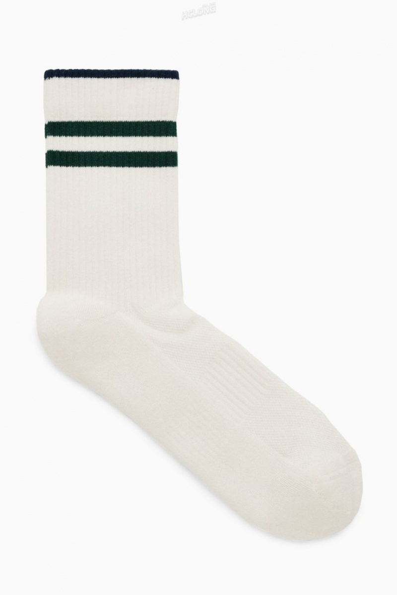 COS Striped Sports Socks Men's Socks Grey / White / Striped | AI98-K4FL