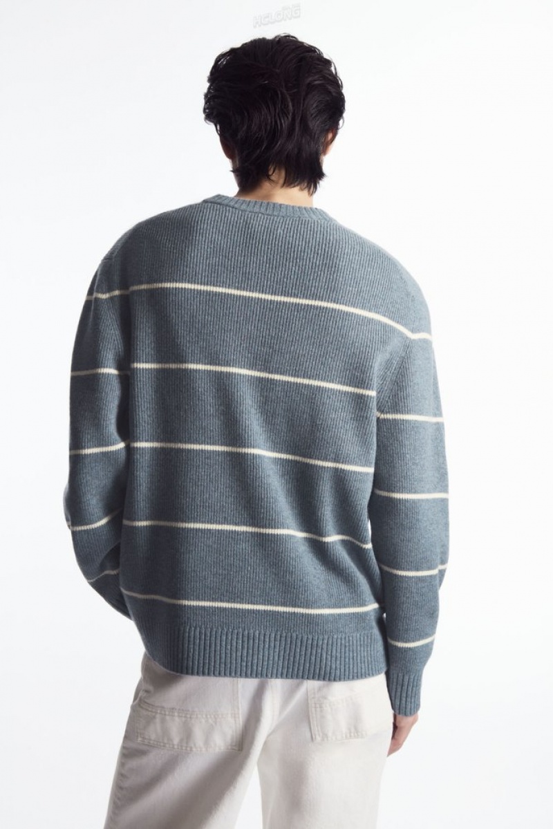 COS Striped Wool And Yak-Blend Jumper Men's Knitwear Dark Beige / Striped | HD98-C4WF