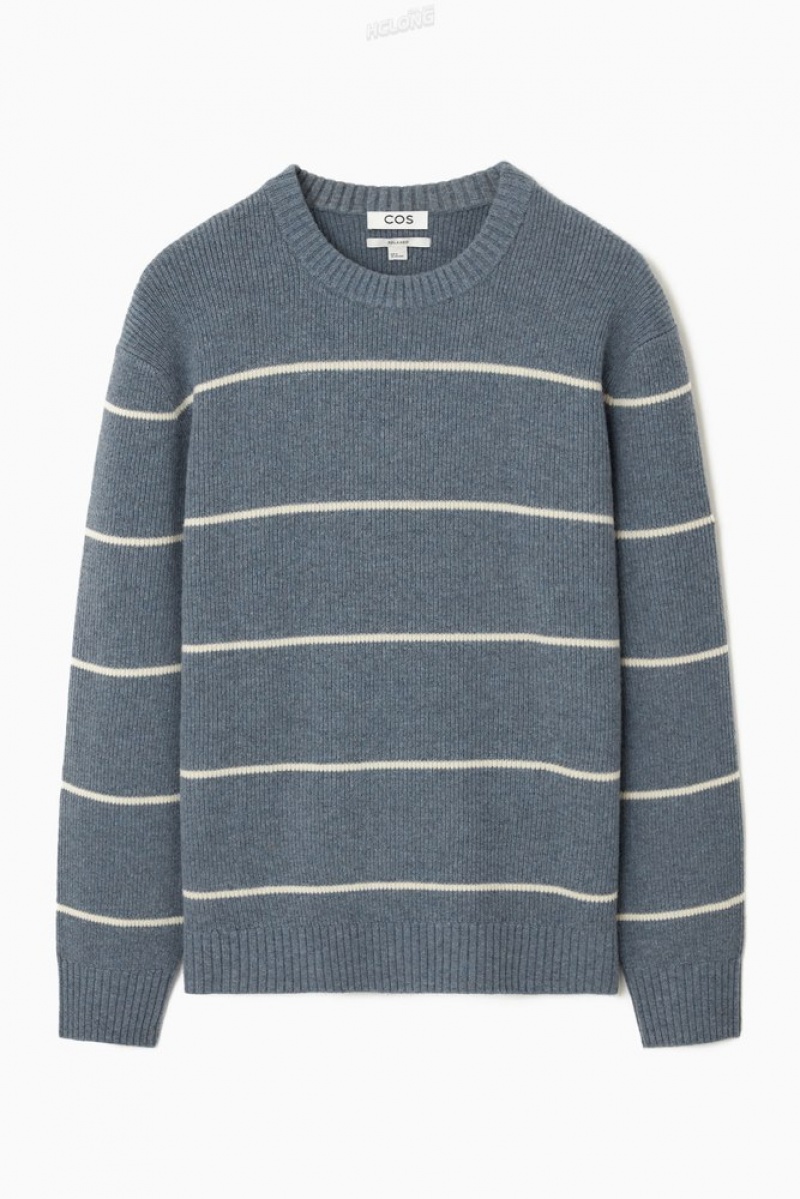 COS Striped Wool And Yak-Blend Jumper Men's Knitwear Dark Beige / Striped | HD98-C4WF